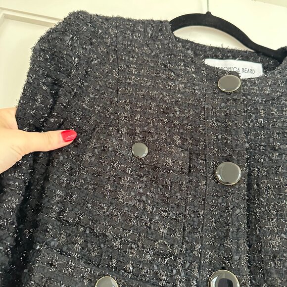NWOT Veronica Beard Ferazia Metallic Tweed Jacket Black Sz 2 Boxy Fit - Picture 9 of 11